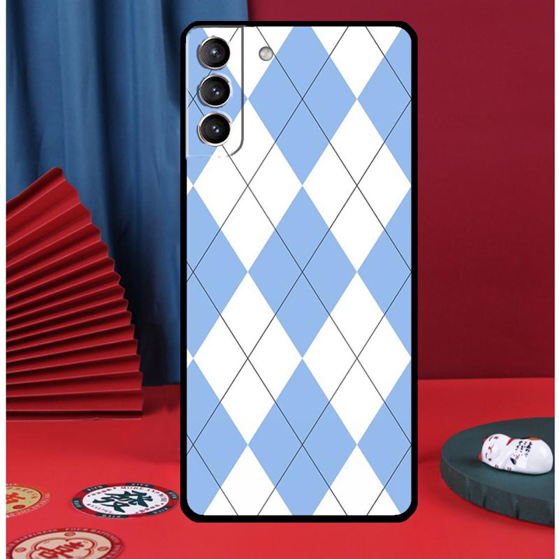 Blue Argyle Pattern Phone Case For Samsung Galaxy S25 Ultra S9 S10 S20 S21 S22 Plus S23 FE S24 Ultra Back Cover