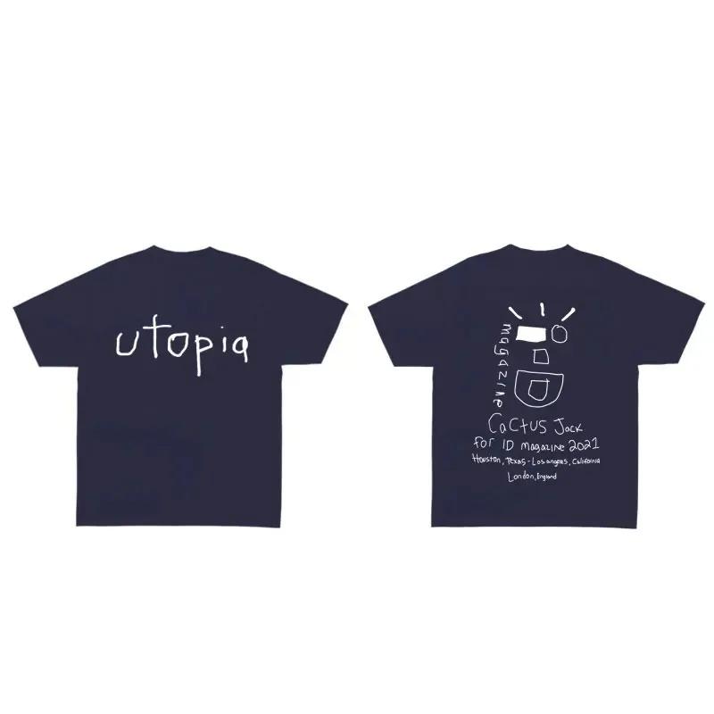 Hot Rapper Cactus Jack Wink Utopia T Shirt Men Women Letter Graffiti T Shirts Streetwear Oversized T-shirt Hip Hop Harajuku Tees