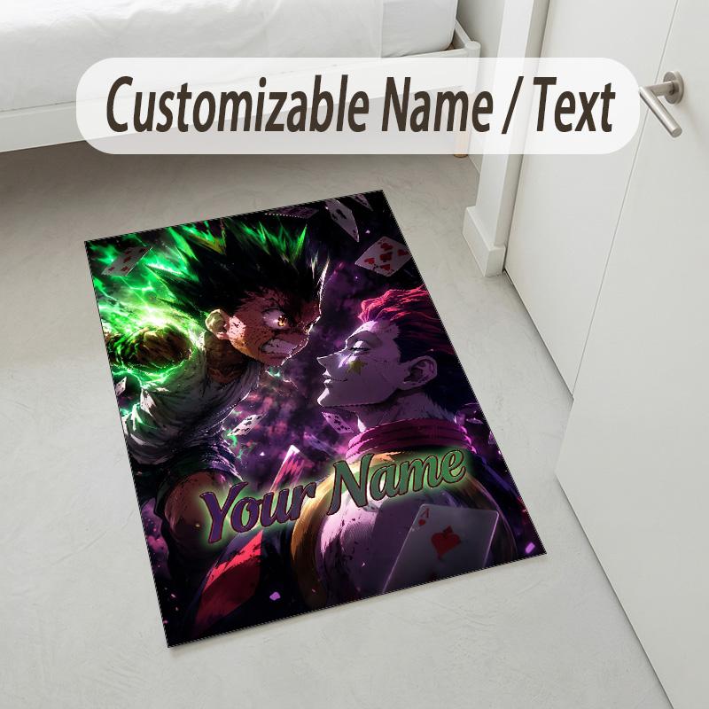 Personalized Crystal Velvet Carpet,Hunter × Hunter Custom Printed Name, Plush Area Rug For Home Indoor Decor