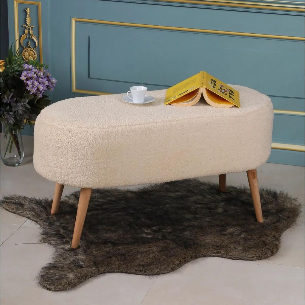 Decorative Multi-Purpose Pouf Sofa with Hornbeam Legs Digital Printing Bench Furniture for Home Living Room