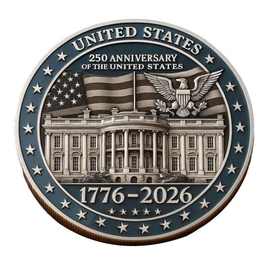 US 250th Anniversary Souvenir Coin Double-Sided Carved United States History Commemorative Badge
