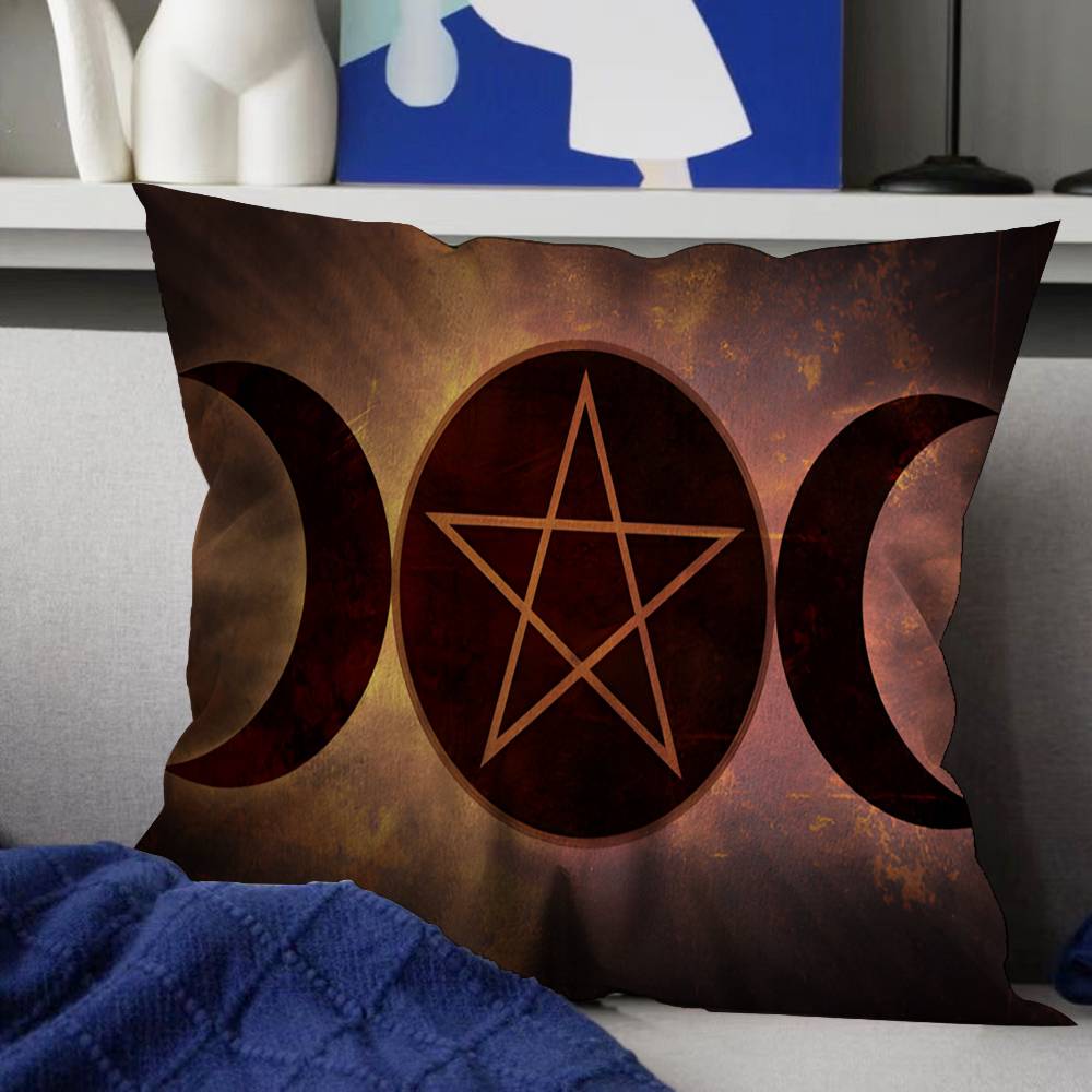 Witch Sun Moon Pentagram Pillow Covers Cartoon Sofa Decorative Home Double-sided Printing Short Plush Cute Cushion Cover