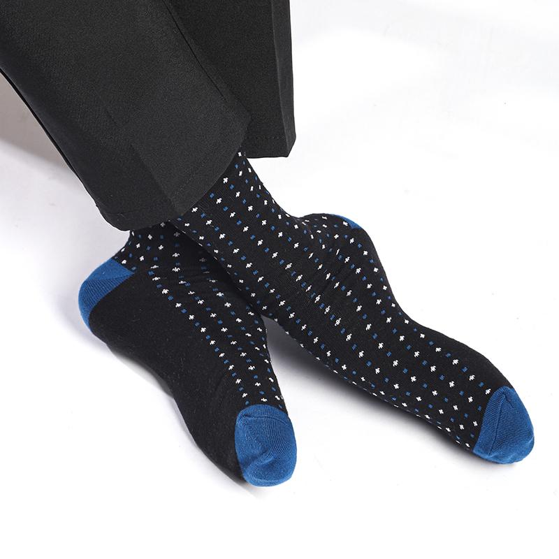 6 Pairs Men Dress Socks High Quality Cotton Business Casual Soft Brand Fashion Design Blue Dots Pattern Plus Size Long Male Sock