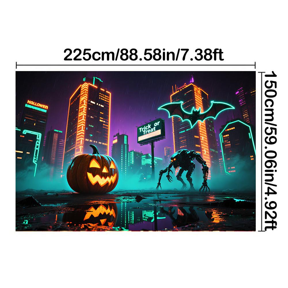 Sci-fi Style-Jack-o'-lantern,Bats,Ghost Design-Halloween Backdrop Banner for Photo Booth,Indoor/Outdoor,Event Party,Holiday