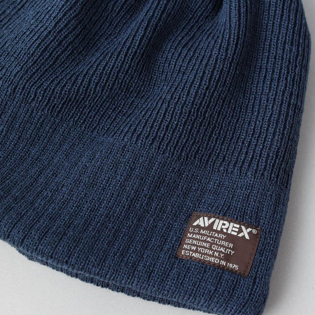 Avirex Knit Cap Perfect for Fall and Navy Size 028 Men's Fleece-Lined Single-Breasted Beanie, Short, Winter, Blue,