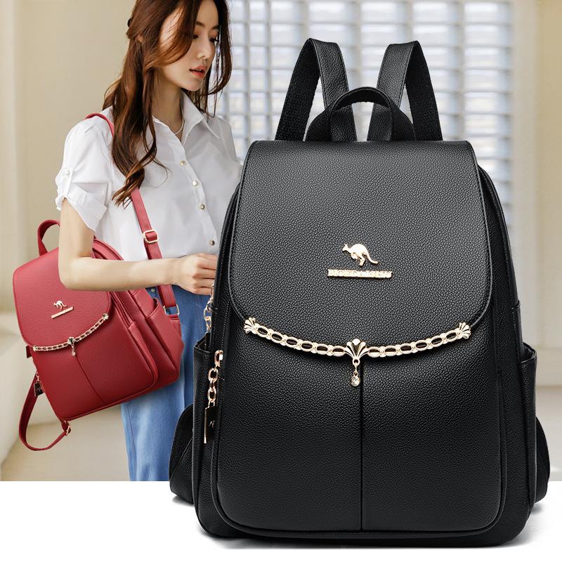Schoolbag Leather Backpack Women's 1011 New Trendy Fashion Versatile High-end Women's Anti-theft Backpack Travel Bag