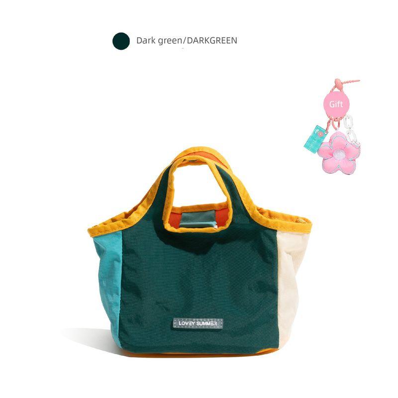 

Stylish Studio Niche Style Contrast Color Handbags Portable Folding Shopping Bag Mummy Bag Lunch Bag Shoulder Bag Dark green Mini