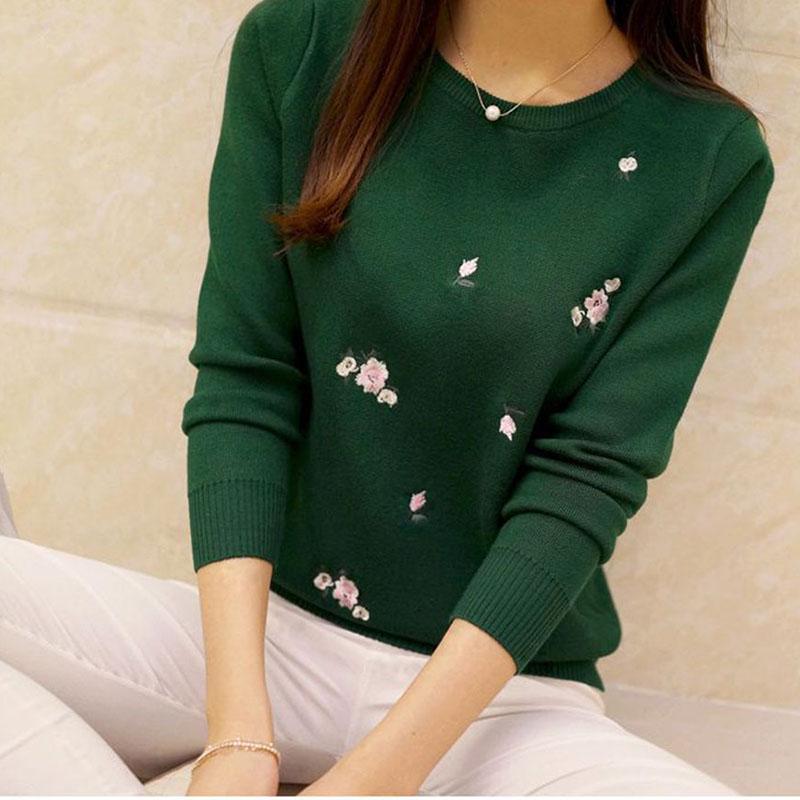 Dámský pletený svetr s květinovým vzorem pro ženy zimní svetr