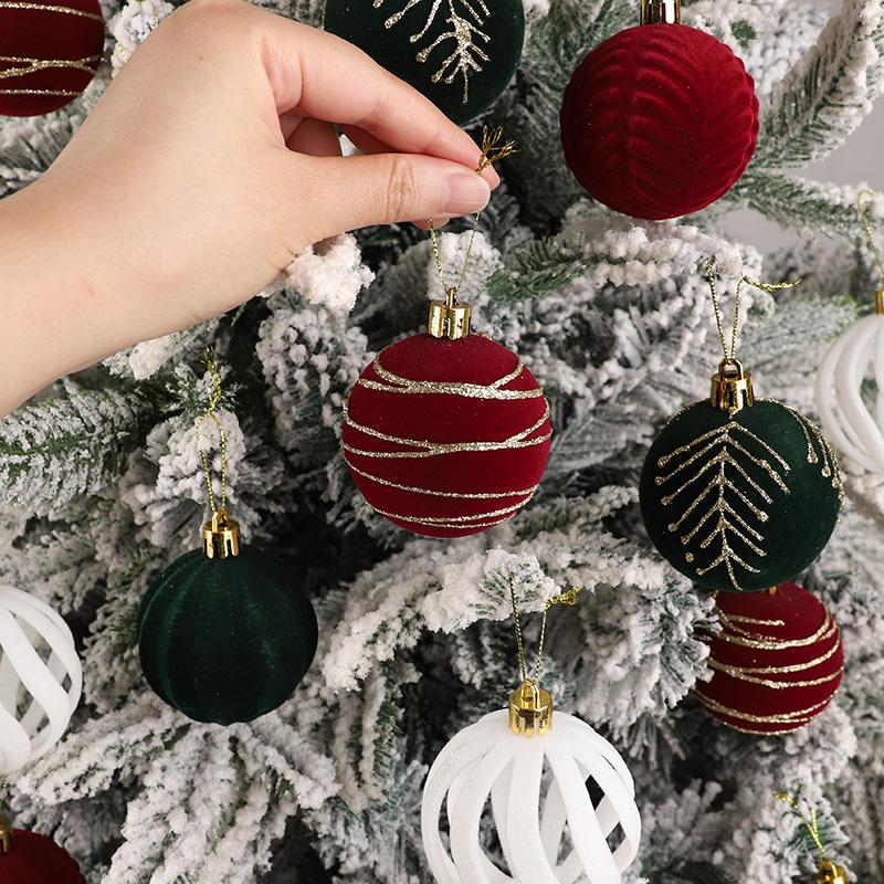 30Pcs 6cm Christmas Ball Ornaments Velvet Red Gree White Balls Xmas Tree Hanging Pendants 2025 Christmas Decoration For Home
