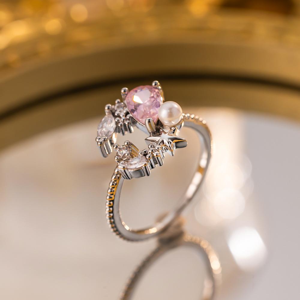 Exquisite super flash zircon ring for girls, light luxury, high-end sense opening adjustable ring, simple real gold electroplating
