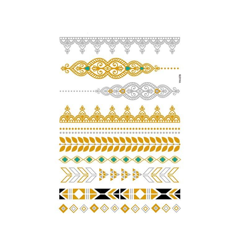 Yh Retro Large Bronzing Tattoo Sticker Waterproof Tattoo Sticker Amazon Set Hot Silver Color Printing Sticker