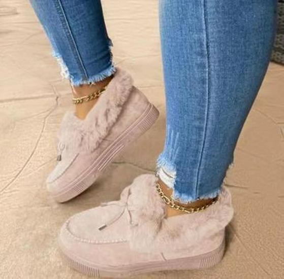 Women s Plus Velvet Thickened Slip-On Moccasin Snow Boots - Hand-Stitched, Large Size, Round Toe, Thick Sole. 38