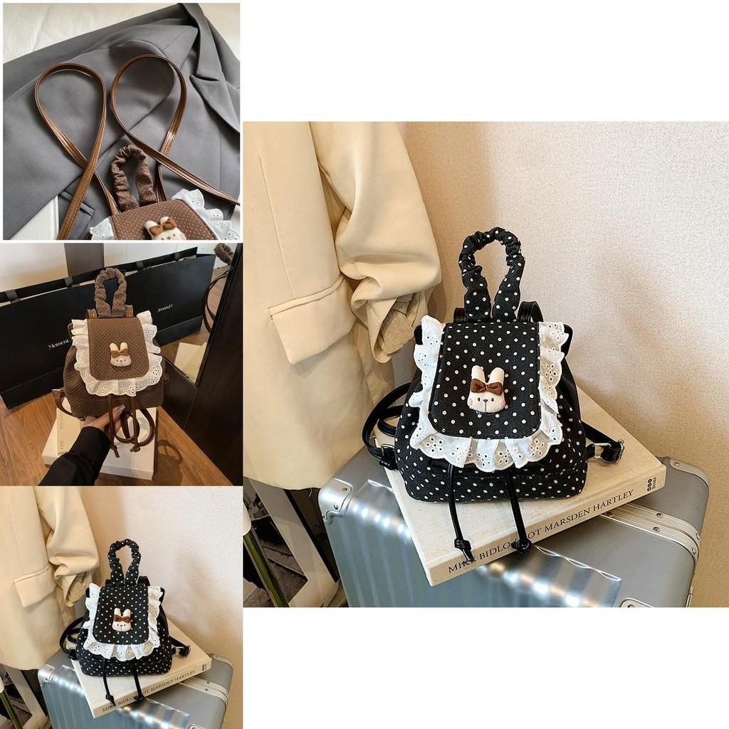 Pu Dot Pattern Mini Backpack For Women With Lace Detail For Daily Use
