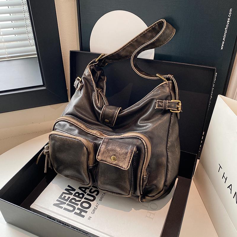 Women's Fashion Washed Old Spice Girl Locomotive Bag Multi-pocket Japanese and Korean Trend Shoulder Bag