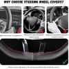 Leather Steering Wheel Cover, DIY Sewing with Needle & Thread, Breathable Anti-Slip Car Steering Wheel Protector, Universal 15 Inch Auto Steering