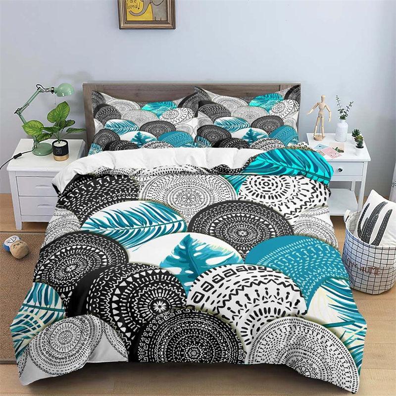 Boho Chic 3D Design Floral Leaves Bedspread Cover Microfiber Fabric Abstract Geometric Pattern Style Bed Cover Package King Size Full Queen Dimension