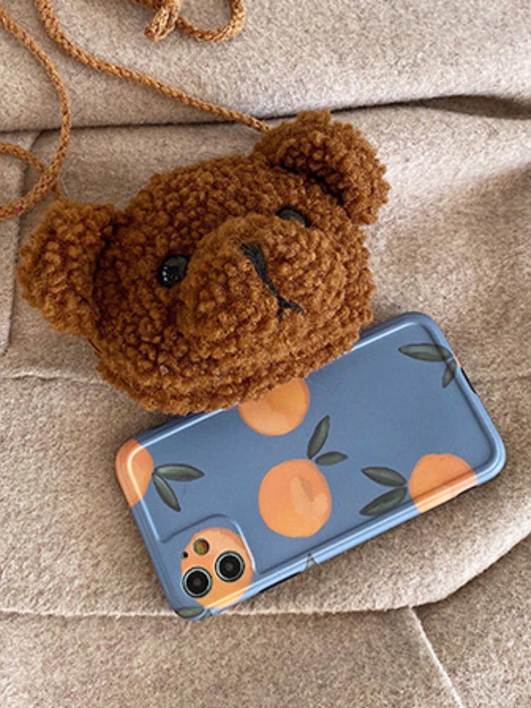 Cartoon bear head messenger bag female plush bag simple ins one-shoulder small bag student cute girl heart small messenger bag