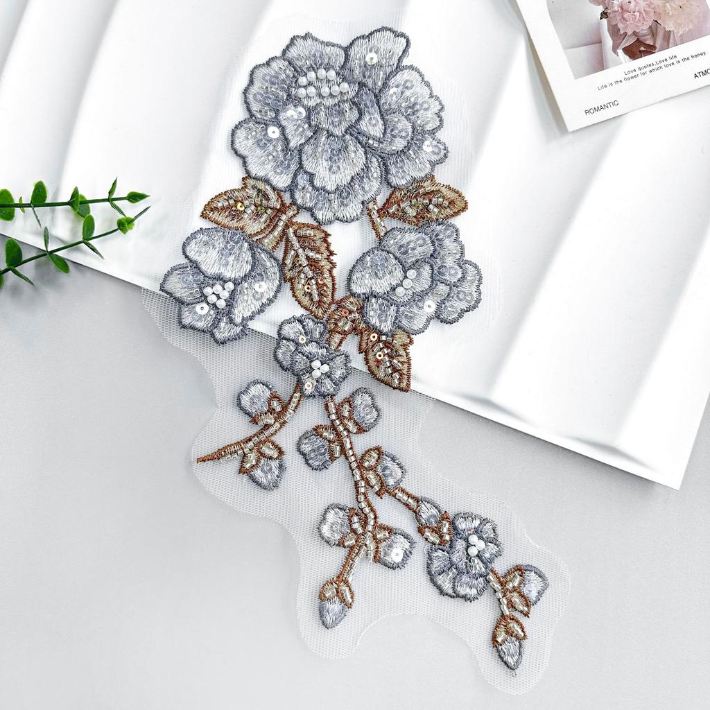 Color Embroidery Beads Three-Dimensional Flower Applique Decorative Cheongsam Dress Top Accessories Cloth Stickers Accessories