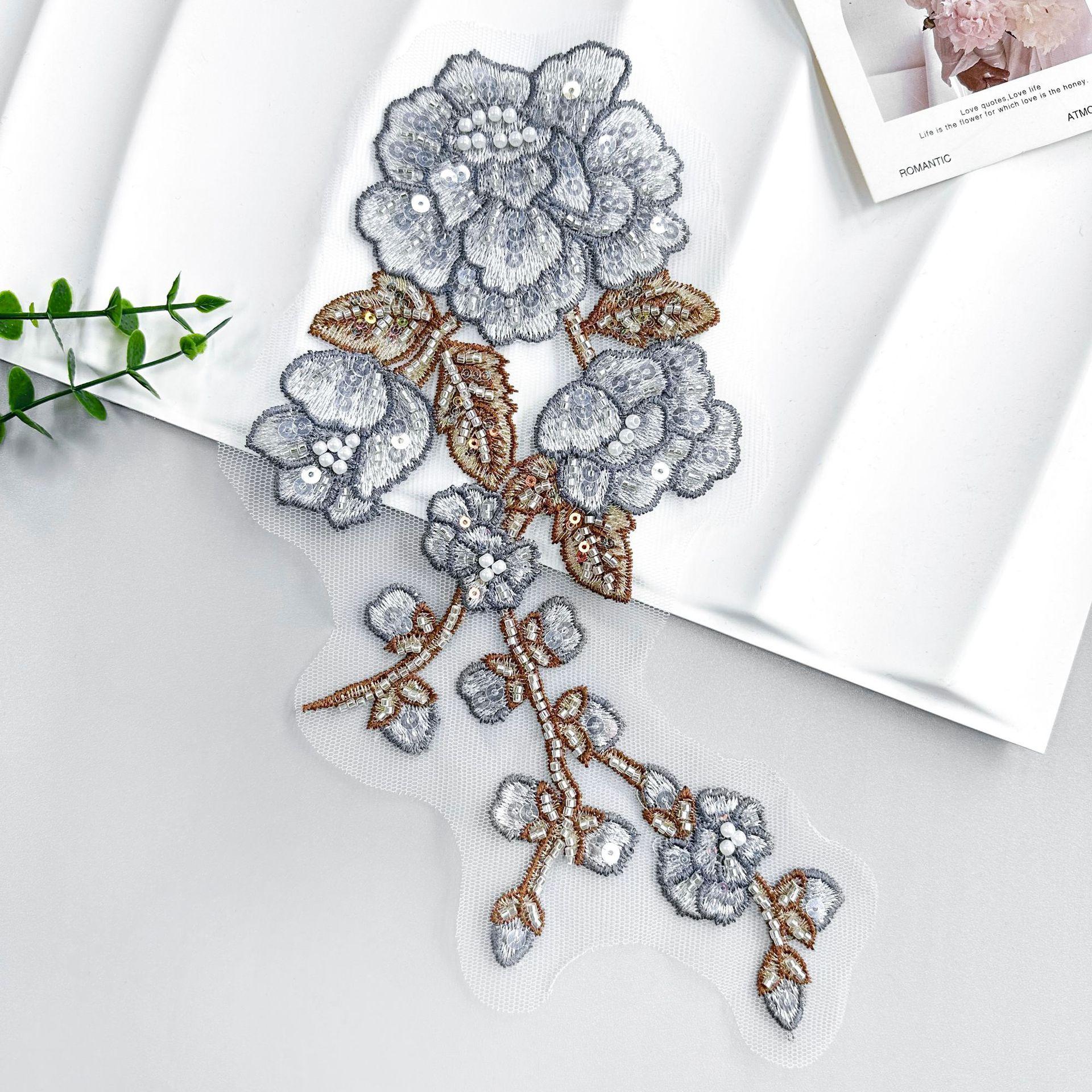 

Color Embroidery Beads Three-Dimensional Flower Applique Decorative Cheongsam Dress Top Accessories Cloth Stickers Accessories H2258 Type F