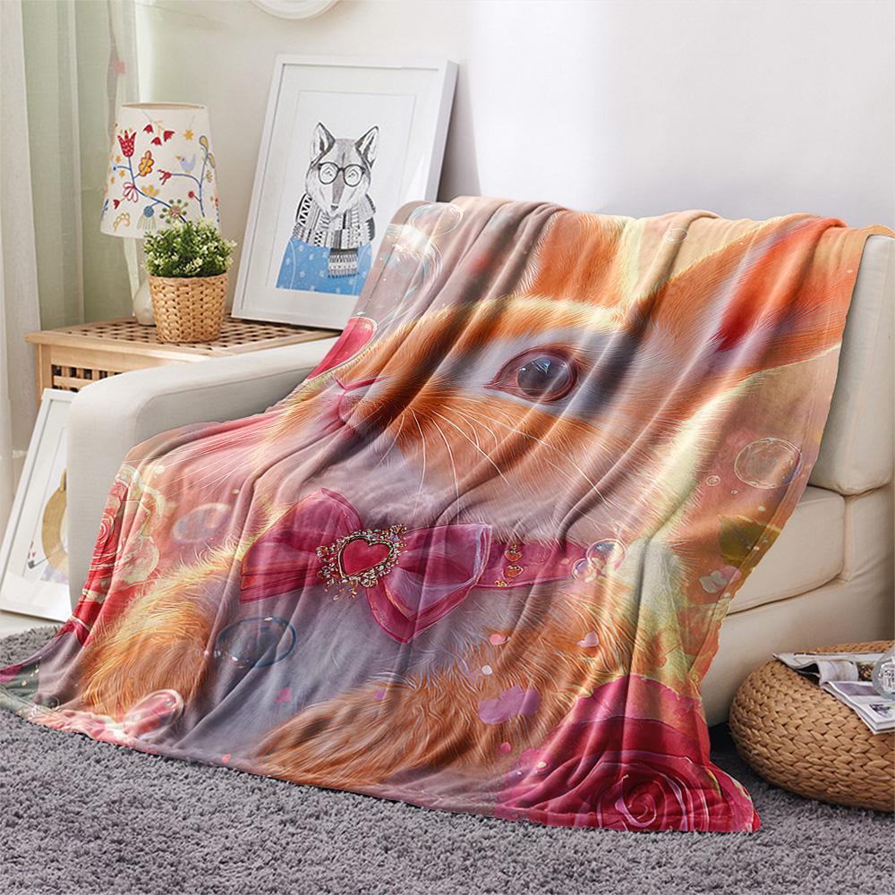 Rabbit Print Flannel Blanket, High quality Comfortable for All Seasons, Home Decor, Warmth and Comfort, Perfect for Christmas Gifts
