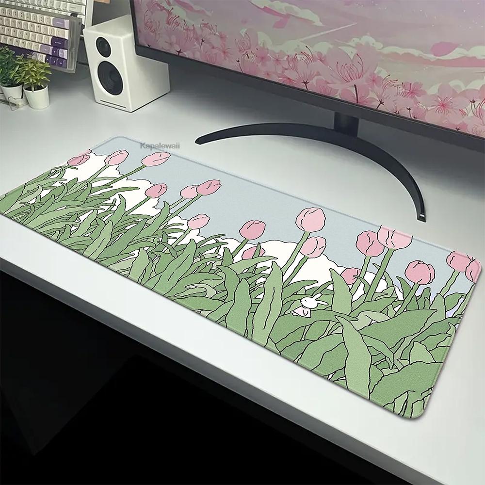 Large Cute Plant Mouse Pad Office Table Carpet Green Mousepad Desk Mat Rubber Big Mause Mat Non-Slip Keyboard Mat XL 100x50cm