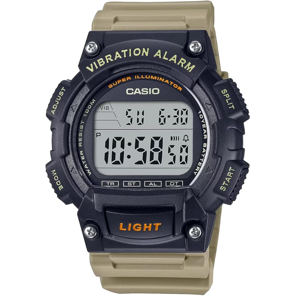 [Casio] Стандартные цифровые мужские часы с функцией вибрации, W-736H-5AV, Черный x Хаки, с Gen...
