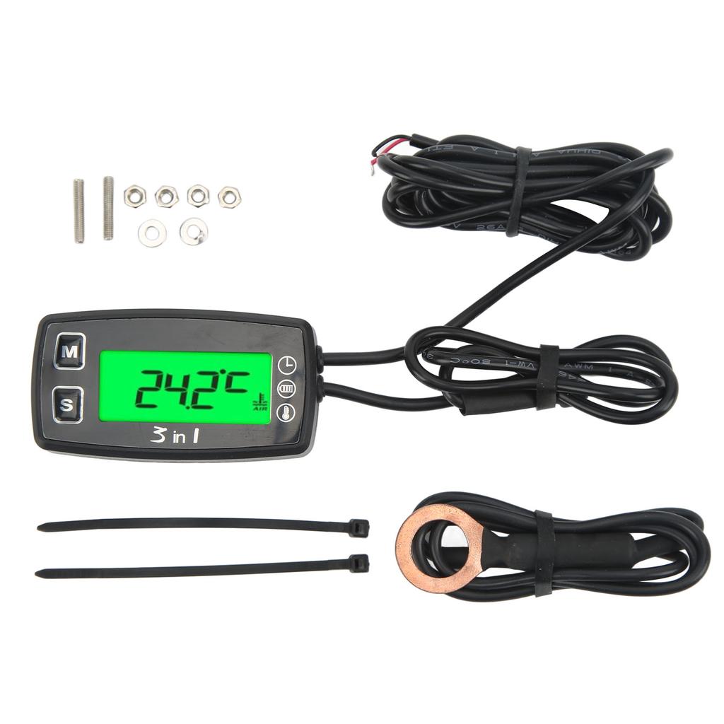 3 In 1 Digital Time Clock Voltmeter Thermometer IP67 Waterproof Motorcycle Meter for ATV