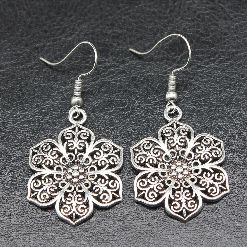 

Women Vintage Drop Earrings Fashion Handmade Simple Design 2 Colors Flowers Pendant Earrings