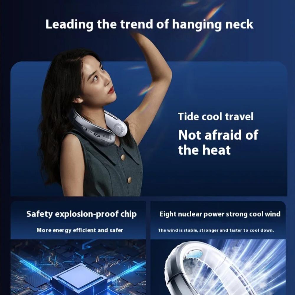 Digital Display Power Bladeless Fan Neckband Air Cooler USB Rechargeable Fan Cooling Tool USB  Portable Mini Hanging Neck Fan
