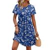 Women's Short Sleeve Floral Print Casual Dress Round Neck Waist Tie with Pockets Lightweight Summer Dress