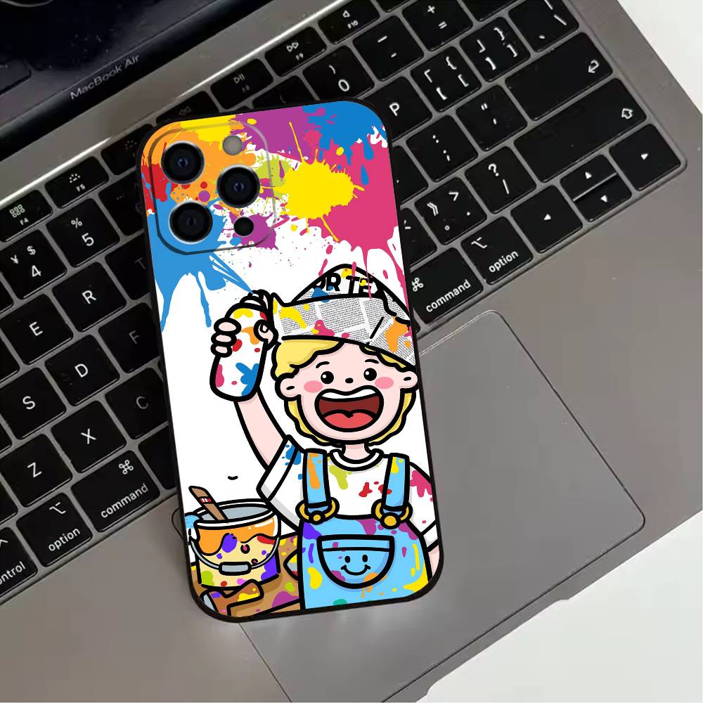 Cute Cartoon Couple Phone Case For iPhone 17,16,15,14,13,12,11 Plus,Pro Max,XS,Soft Silicone Black Cover