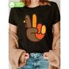 Womens Thanksgiving HandPainted Turkey Peace Symbol ShortSleeve TShirt Soft Crew Neck Top Casual Hippie Style AllSeason Wear