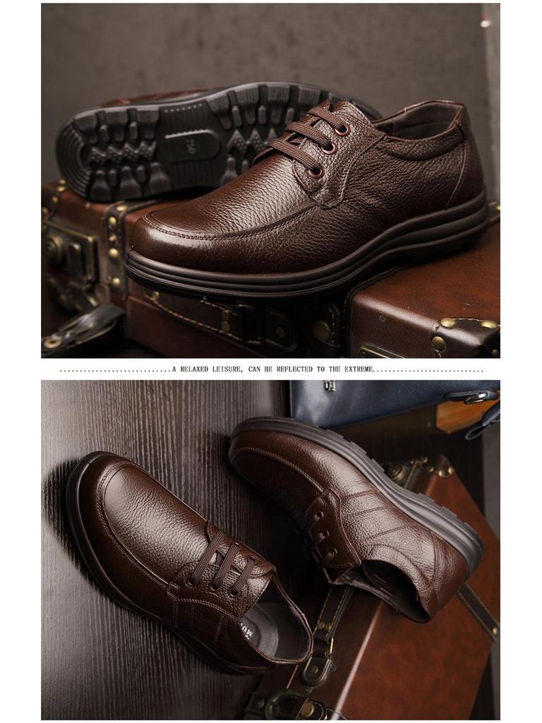 Herrskor i mjukt läder, avslappnade oxläderskor för pappa - Vårkollektion, mjuk sula, affärsmässig rund tå (Modell 9886)