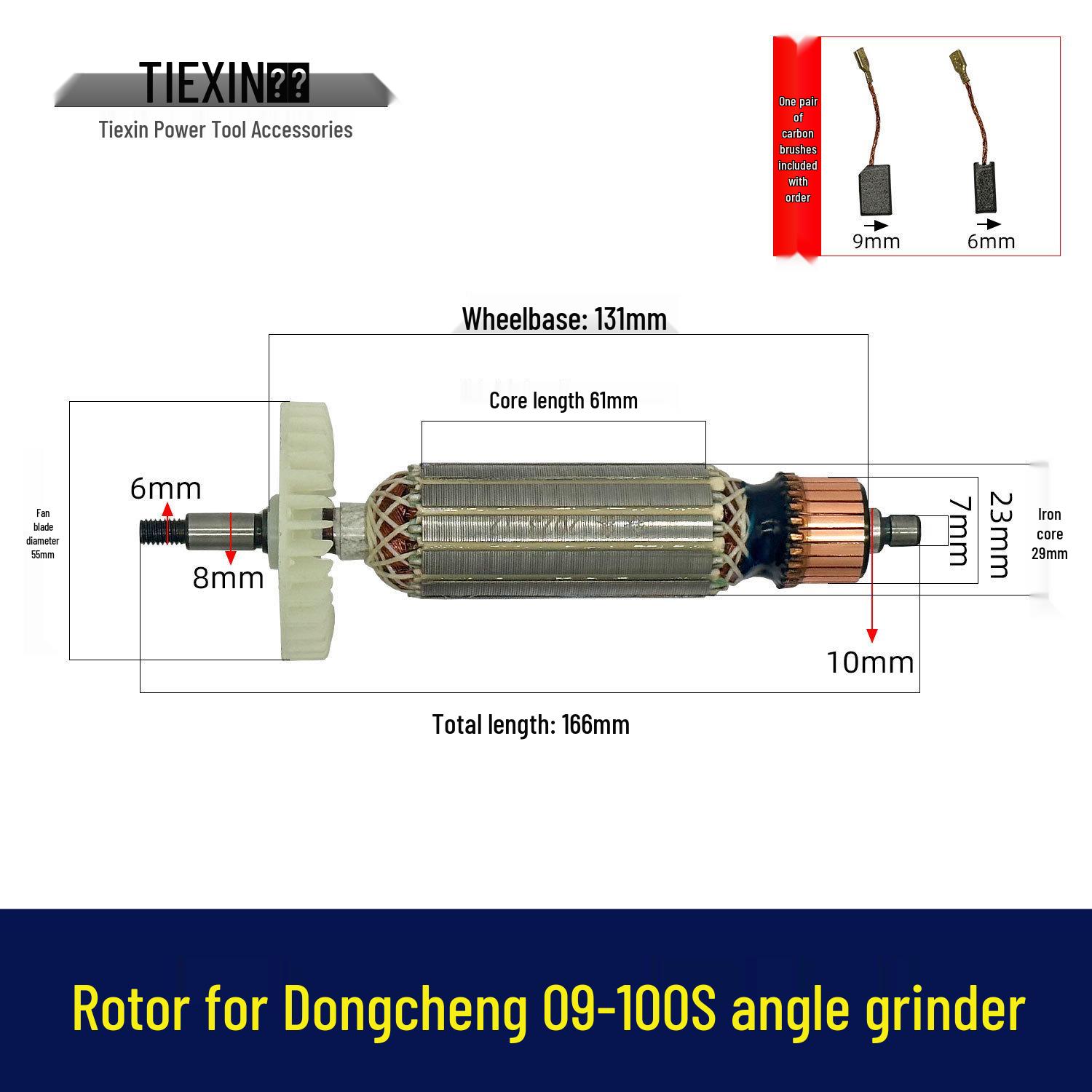 

Dongcheng SIM-FF09-100S Angle Grinder Rotor with Carbon Brushes, Model 02987