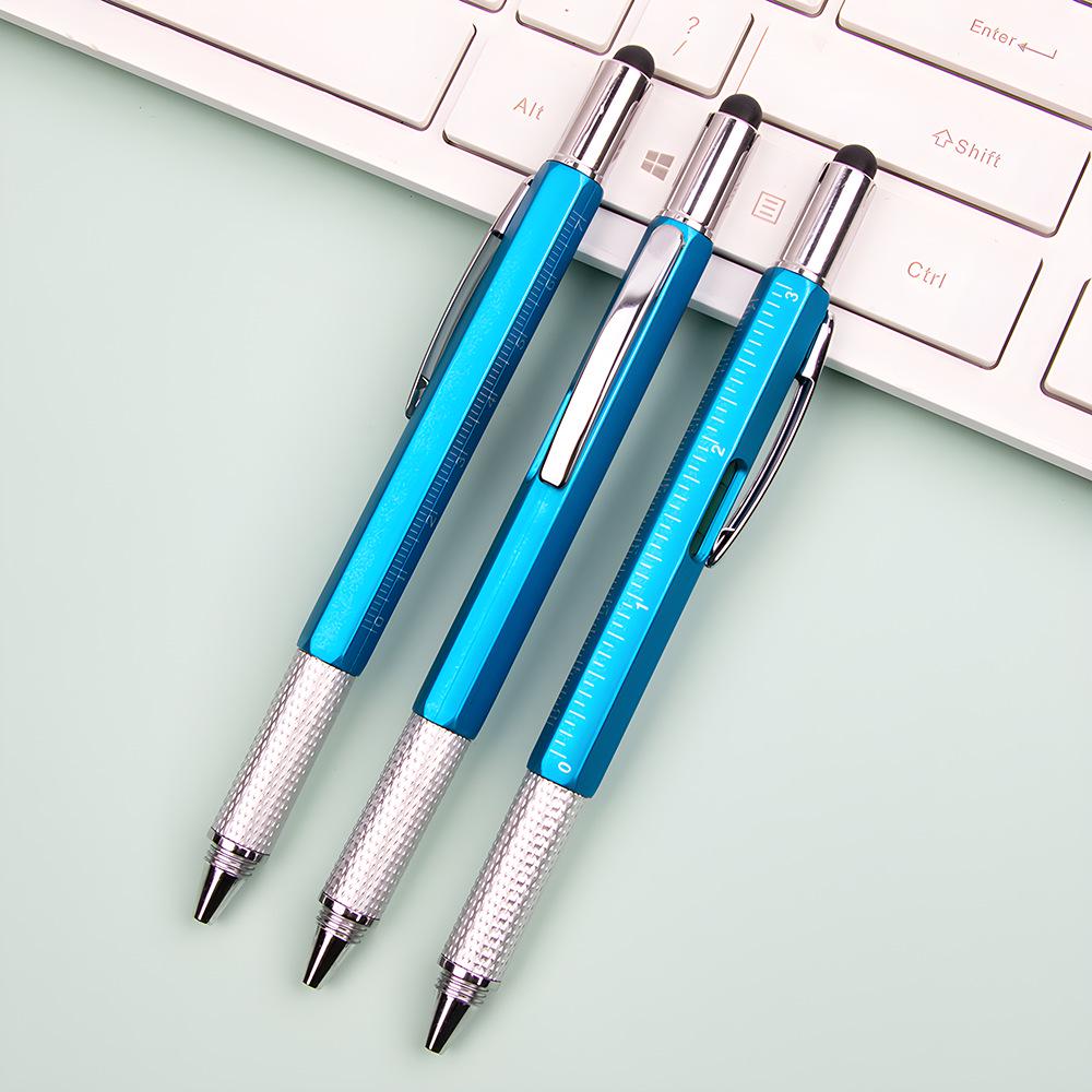 "Promotional Multi-Function Ballpoint Pen with Touch Screen Stylus, Metal Scale, and Screwdriver Tool"
