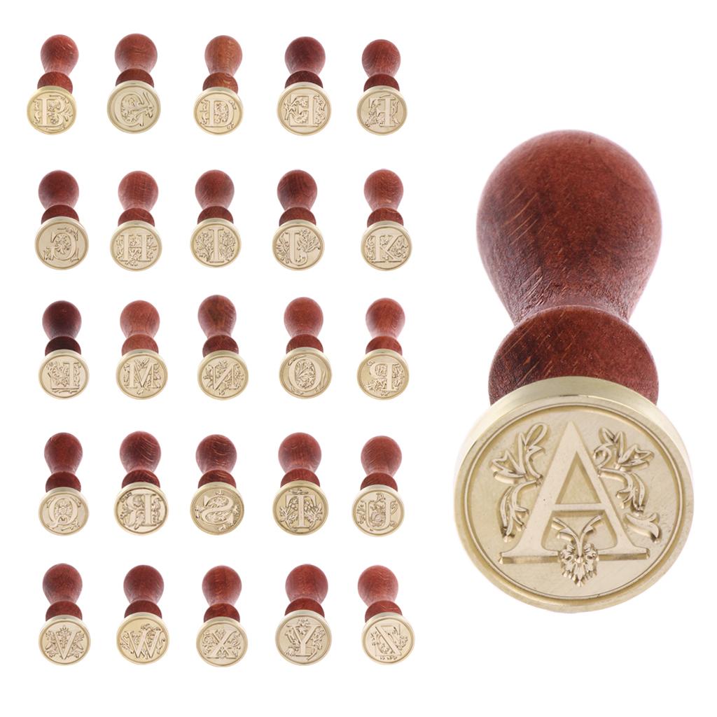 Handmade Alphabet Letter Sealing Wax Stamp Wooden Handle for Wedding Invitation Scrolls