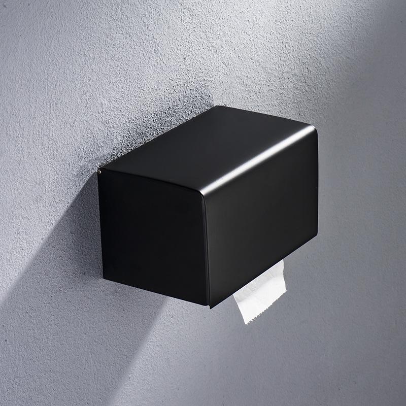 Stainless Steel Black Square Wall-Mounted Waterproof Tissue Box and Napkin Dispenser. 22x13.5x13cm