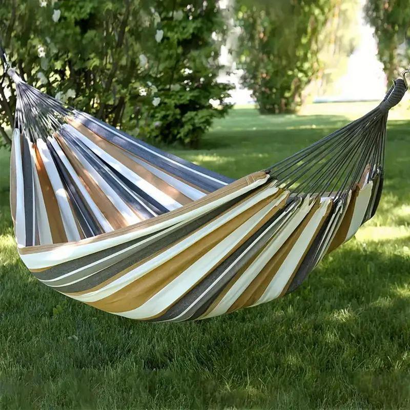 Portable Two-Person Outdoor Camping Polyester Cotton Hammock Thickened Striped Kids Camping Sleeping Swing With Organizer Bag