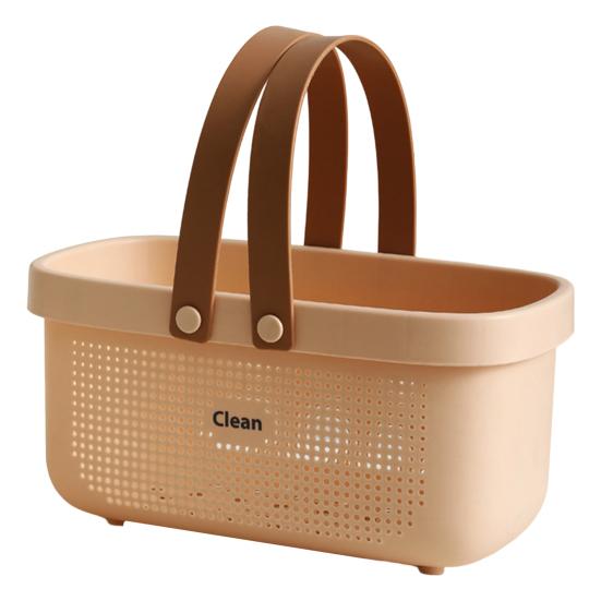 Bath Storage Basket with Handle Load Bearing Ventilation Holes Stable Bottom Easy Access Hollow Out Shampoo Toiletry Bath Basket Home Supply