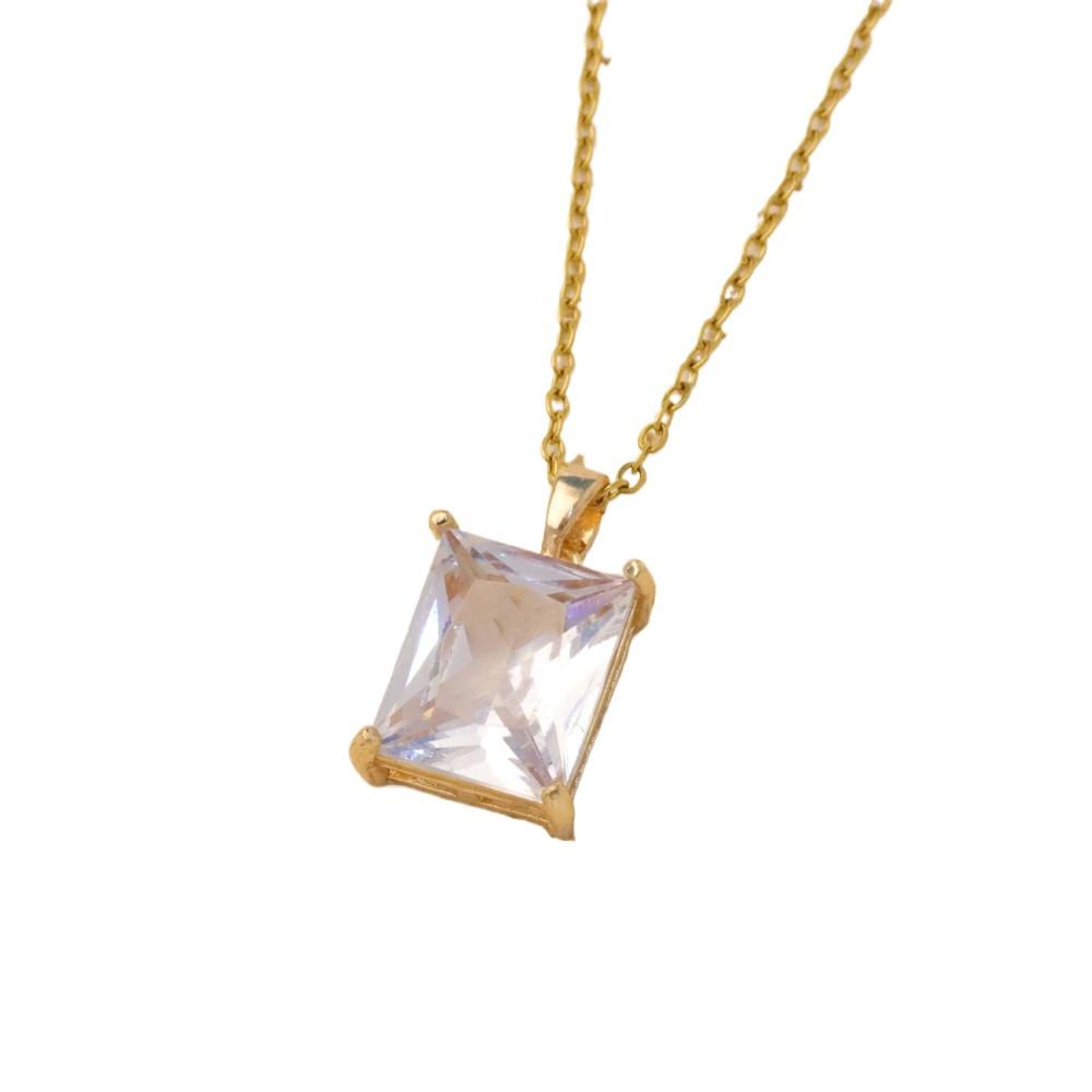1 Piece Simple Square Zirconia Pendant Necklaces for Women Golden Stainless Steel Necklace Jewelry Party Accessories