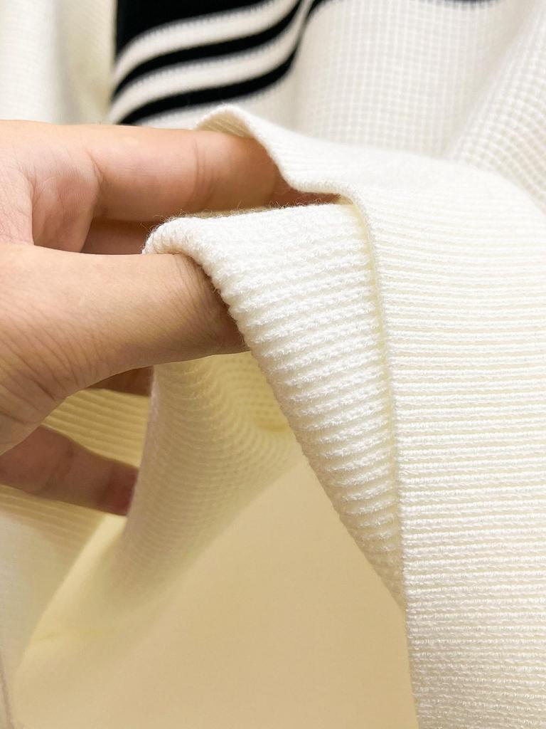 European Men's Luxury Knit Polo with Stripe Patchwork and Triangle Logo