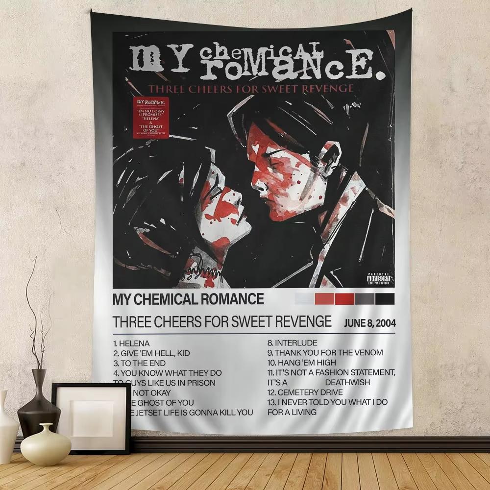 Popular Rock Music Band My Chemical Romance Tapestry Wall Hanging Home Decor Concert Banner Background Cloth Wall Art Room Decor 74x94cm(29x37in)