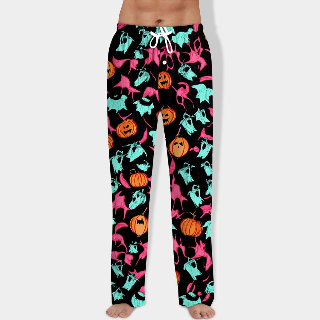 Men's Halloween Print Drawstring Pants Casual Pajama Pants