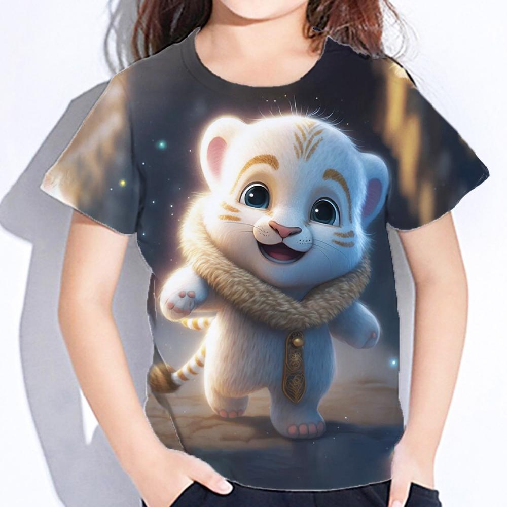 Rabbit Cartoon Print Toddler Short Sleeve Tops Oversized Crew Neck Tees Little Girl Clothes