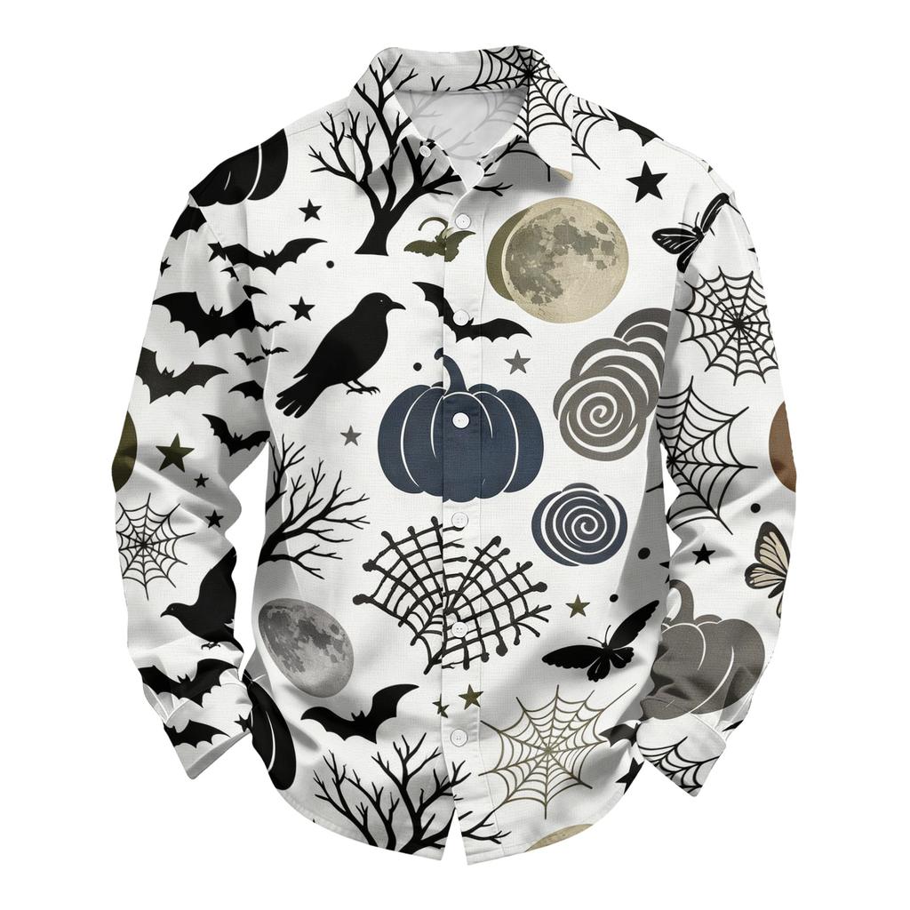 Men's Casual Long Sleeve Halloween Print Shirt Button Down Collar Relaxed Fit Lightweight Breathable Fabric Casual Sport Shirt