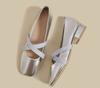 Fashion Silver Single Shoes Women's 2025 Spring New French Square Head Low Heel Retro Ballet Light Mouth Mary Jane Shoes for Women Pumps