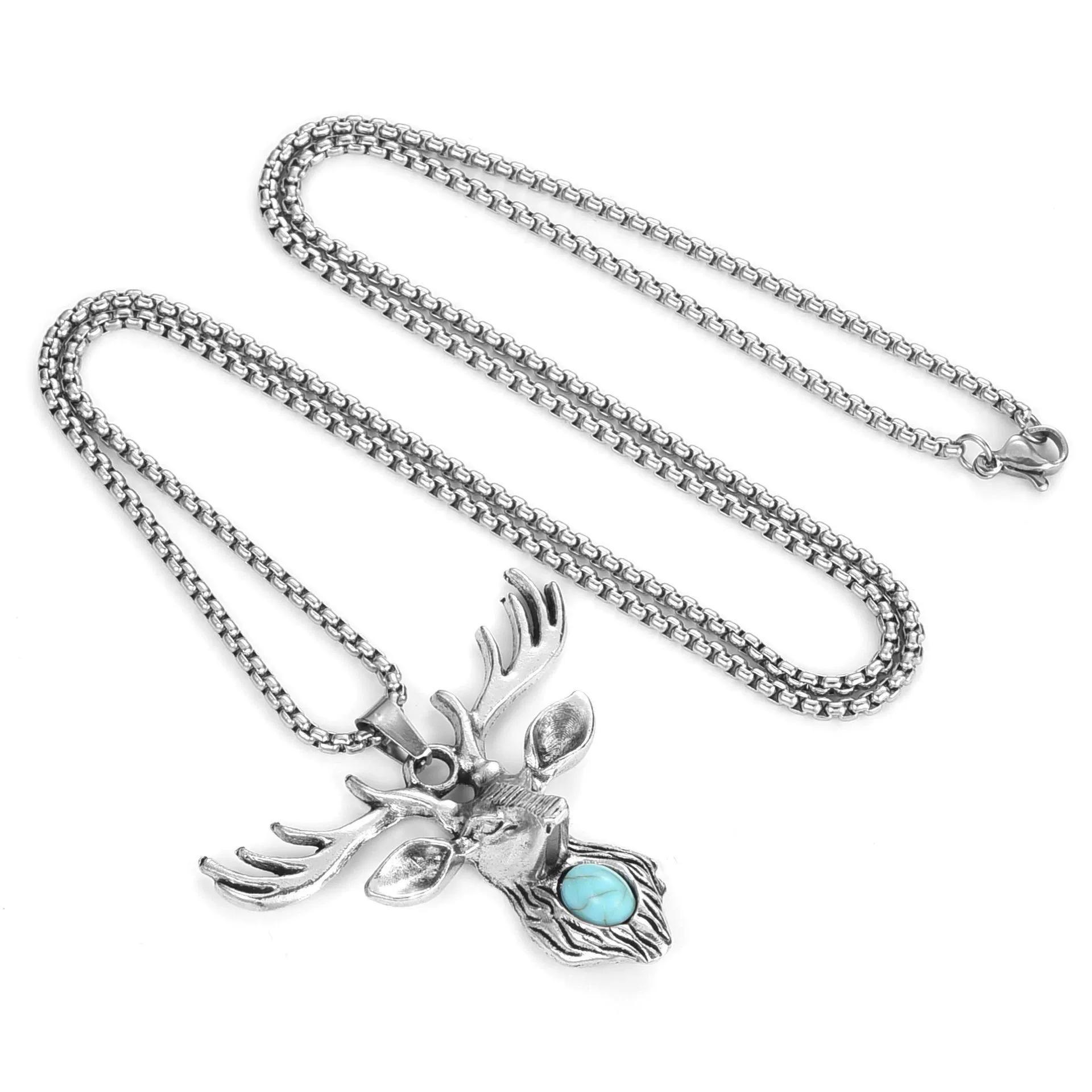 

Античное серебряное ожерелье с подвеской в виде оленя - Хип-хоп длинный свитерный аксессуар из нержавеющей стали