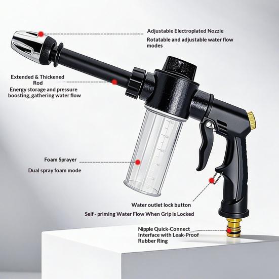 Garden Hose Nozzle with Foam Cannon 3 Spray Modes High-Pressure Hose