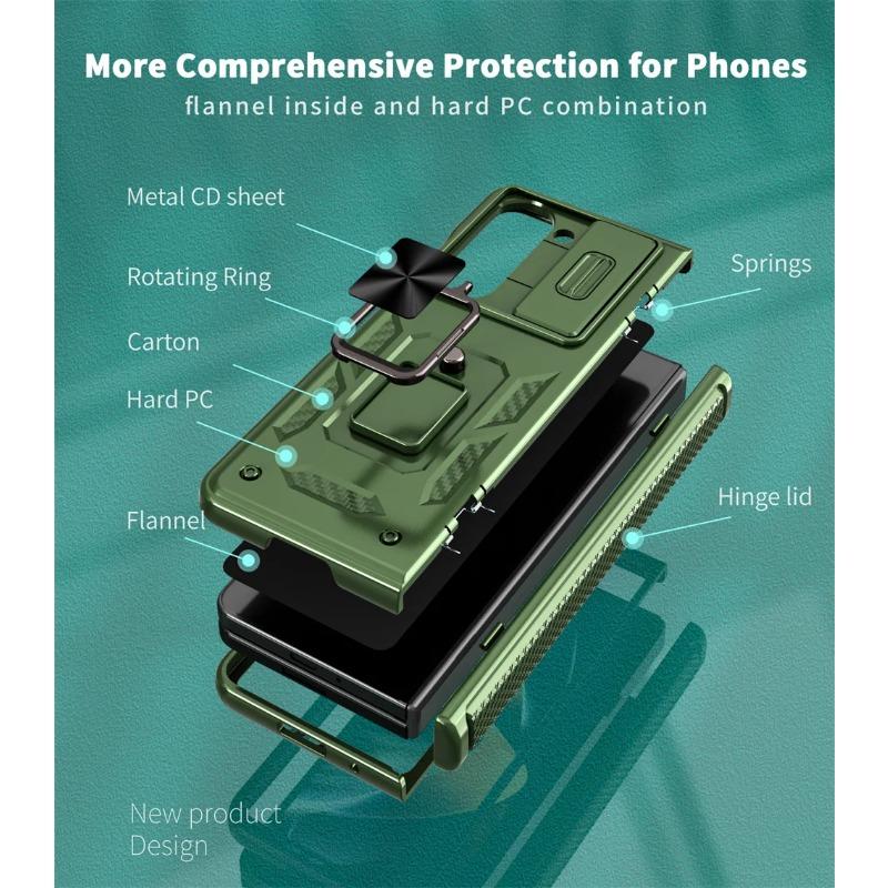 Hinge Protection Phone Case for Samsung Galaxy Z Fold 6 5G Heavy Duty Protective Cover with 360° Magnetic Ring Stand Kickstand