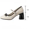 Fashion Bow Mary Janes Shoes Women Sandals Beaded High Heels Elegant 2025 New Brand Leather Chunky Dress Lolita Party Pumps High-quality